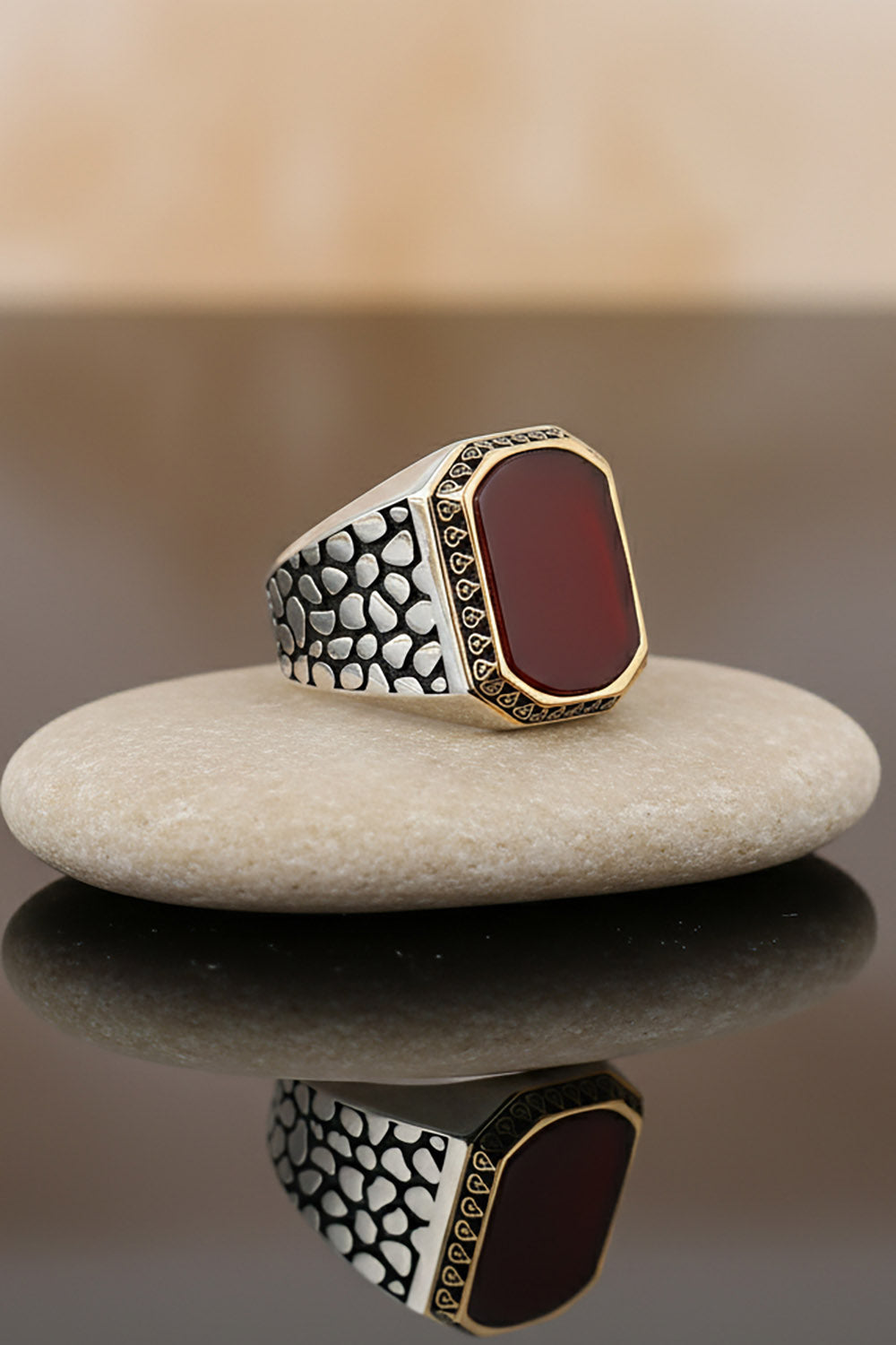 Elar Red Agate Silver Ring