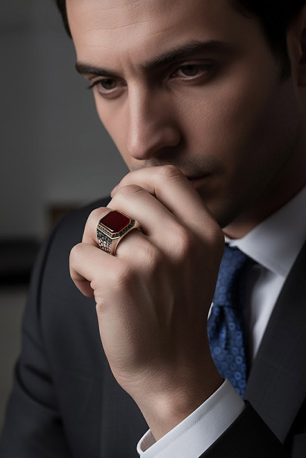 Elar Red Agate Silver Ring