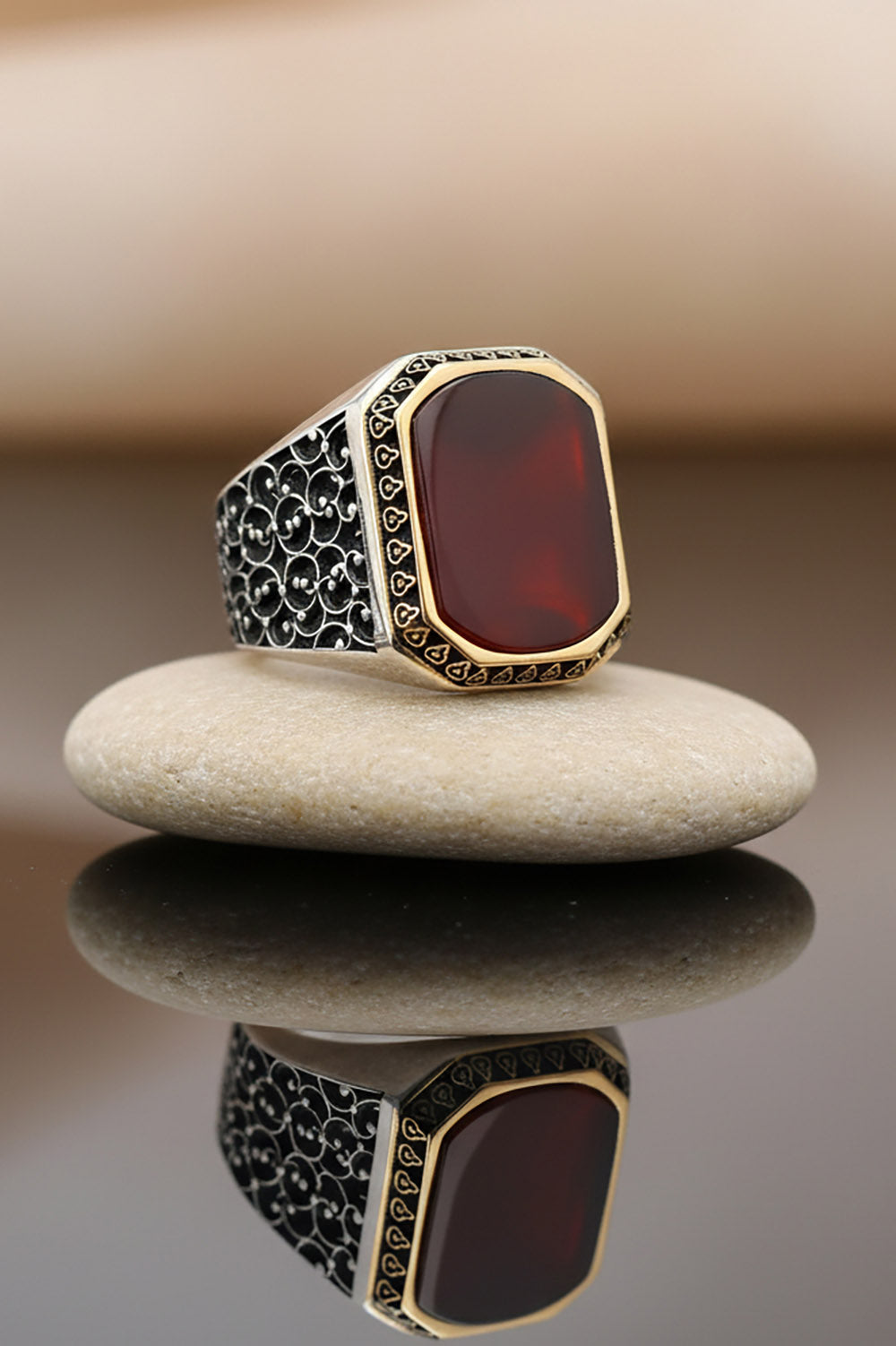Meryn Red Agate Silver Ring
