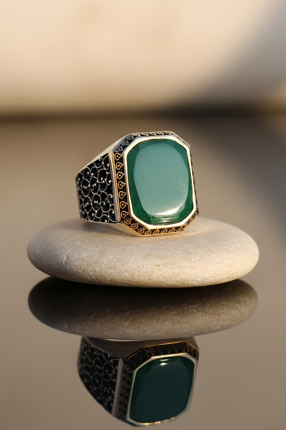 Tyrel Green Agate Silver Ring