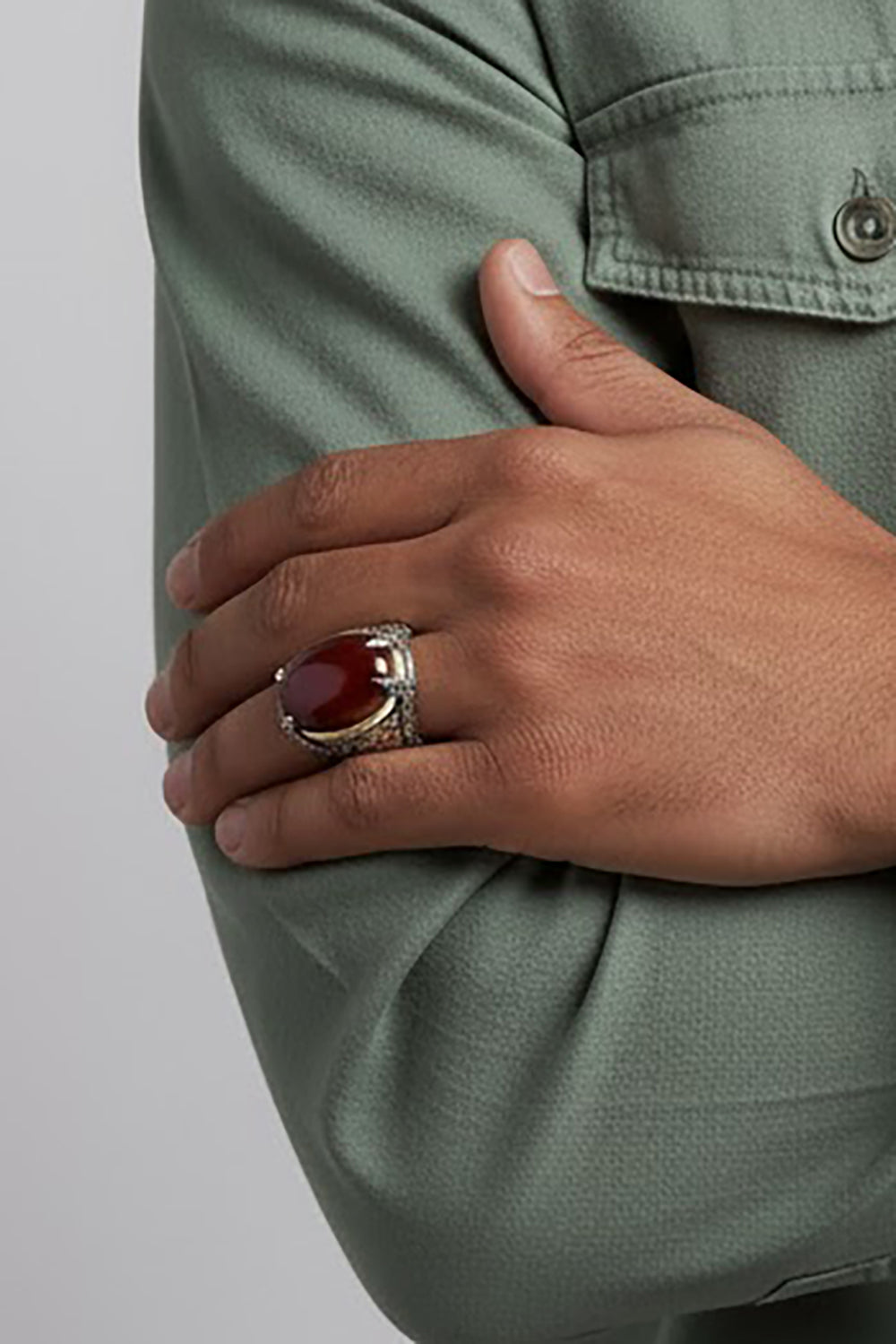 Silen Red Agate Silver Ring