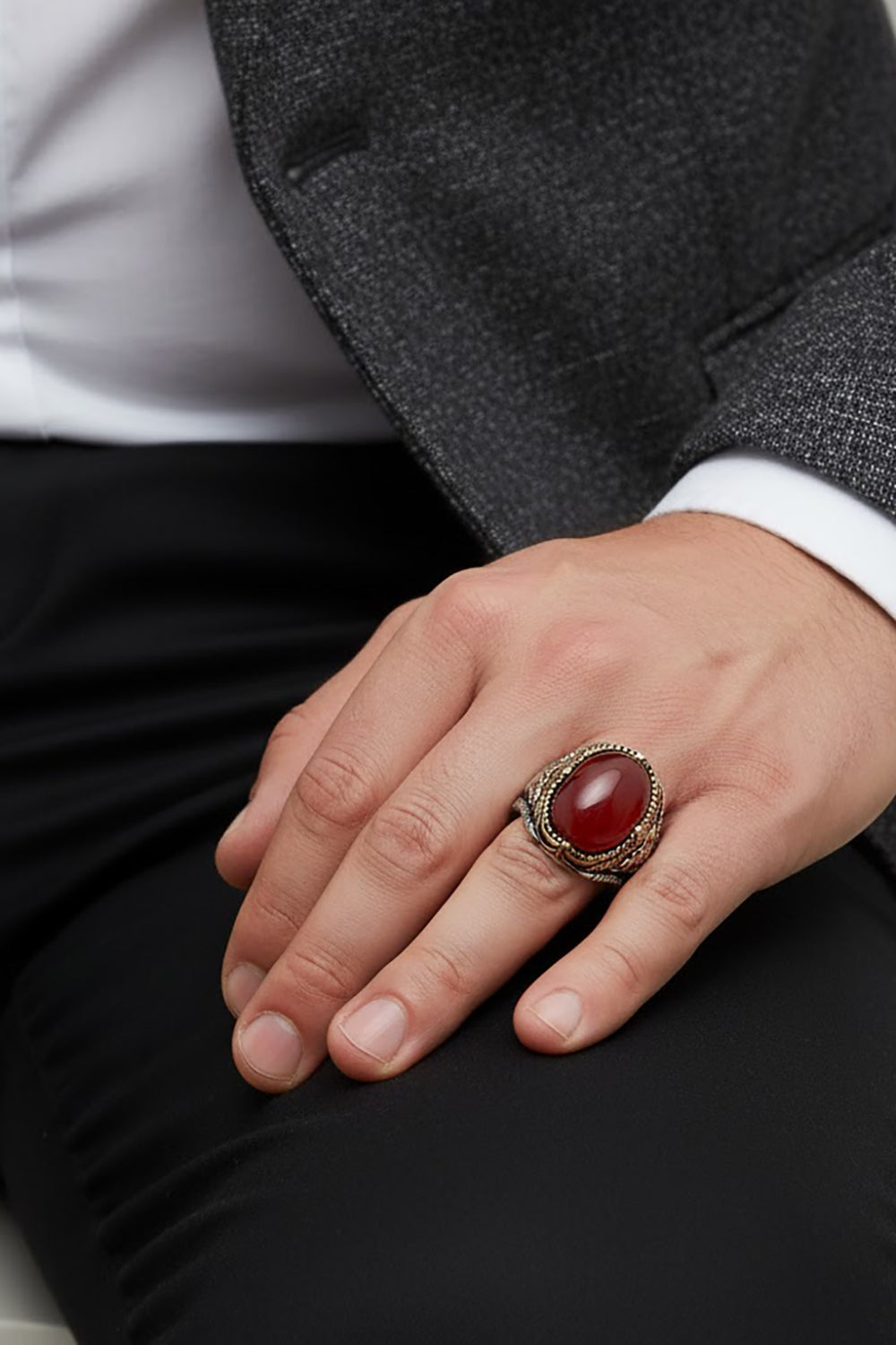 Merix Red Agate Silver Ring