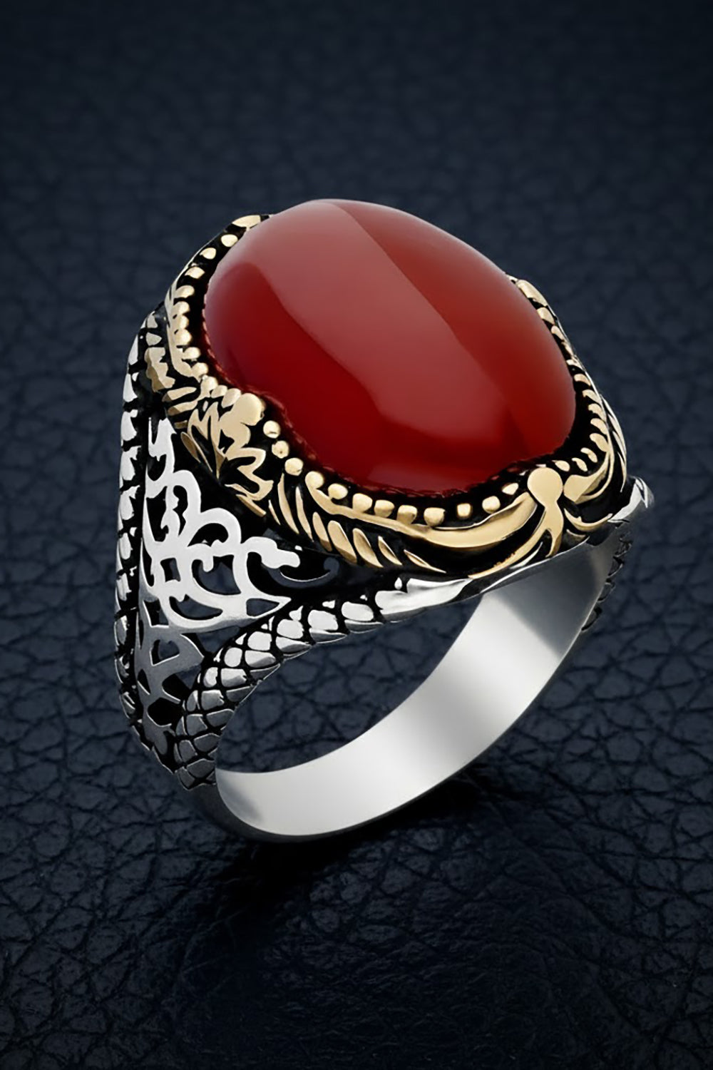 Merix Red Agate Silver Ring