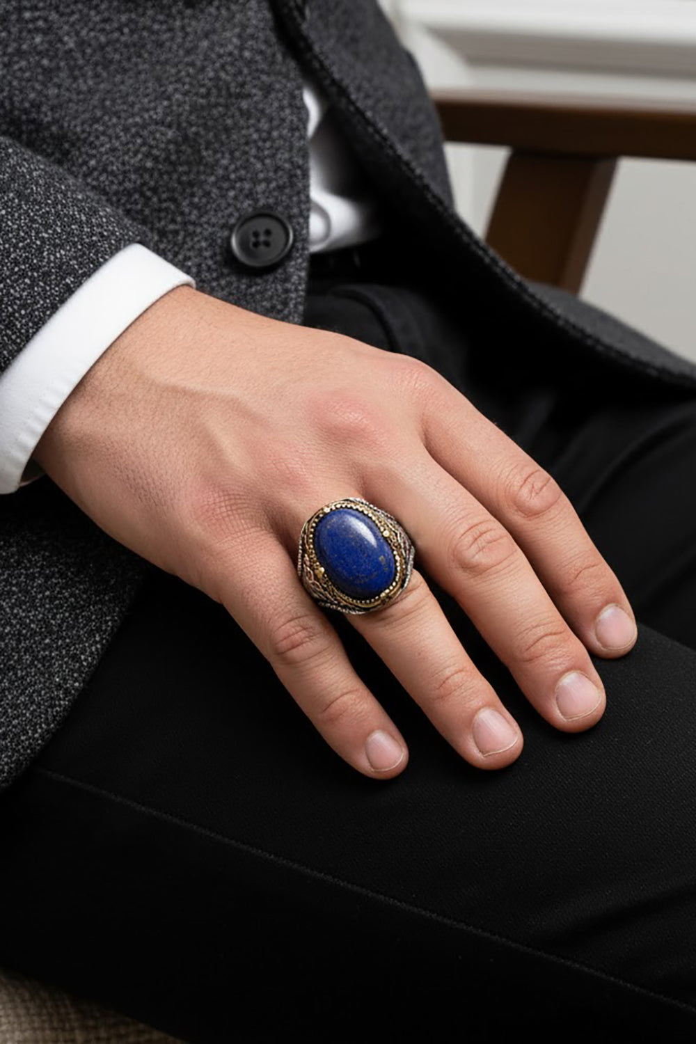 Corvin Lapis Stone Silver Ring