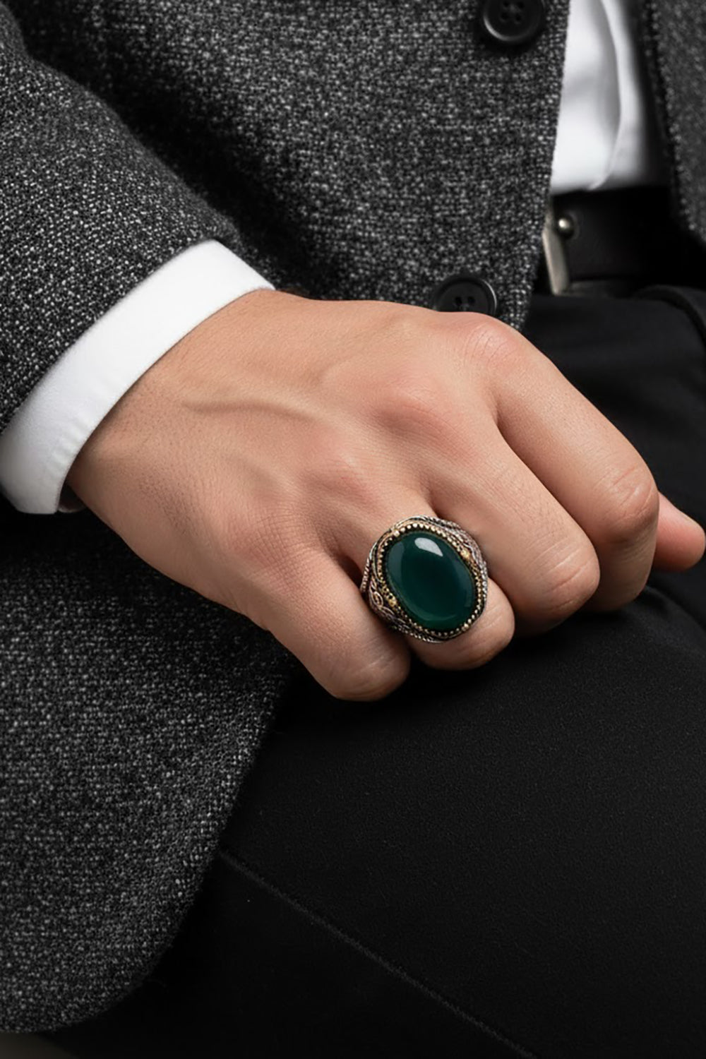 Jaric Green Agate Silver Ring