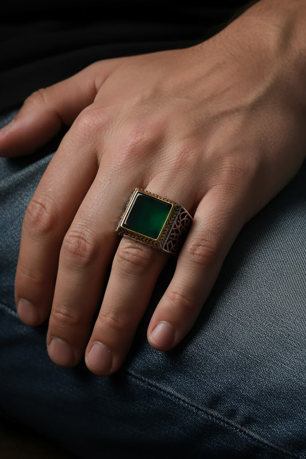 Torvic Green Agate Silver Ring