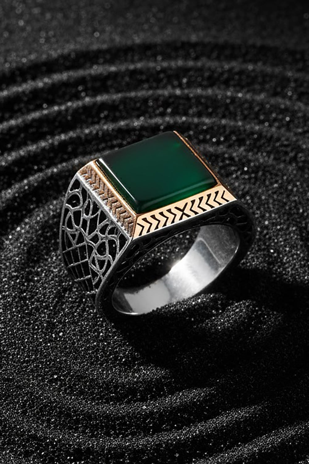 Torvic Green Agate Silver Ring