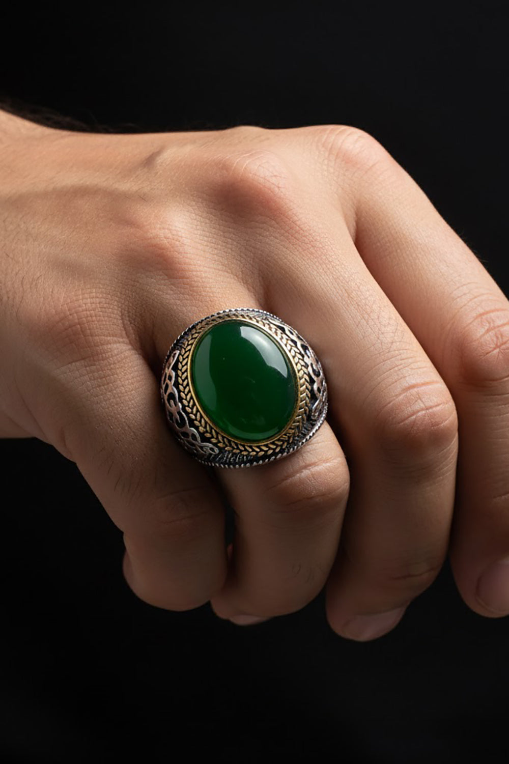 Loryn Green Agate Silver Ring