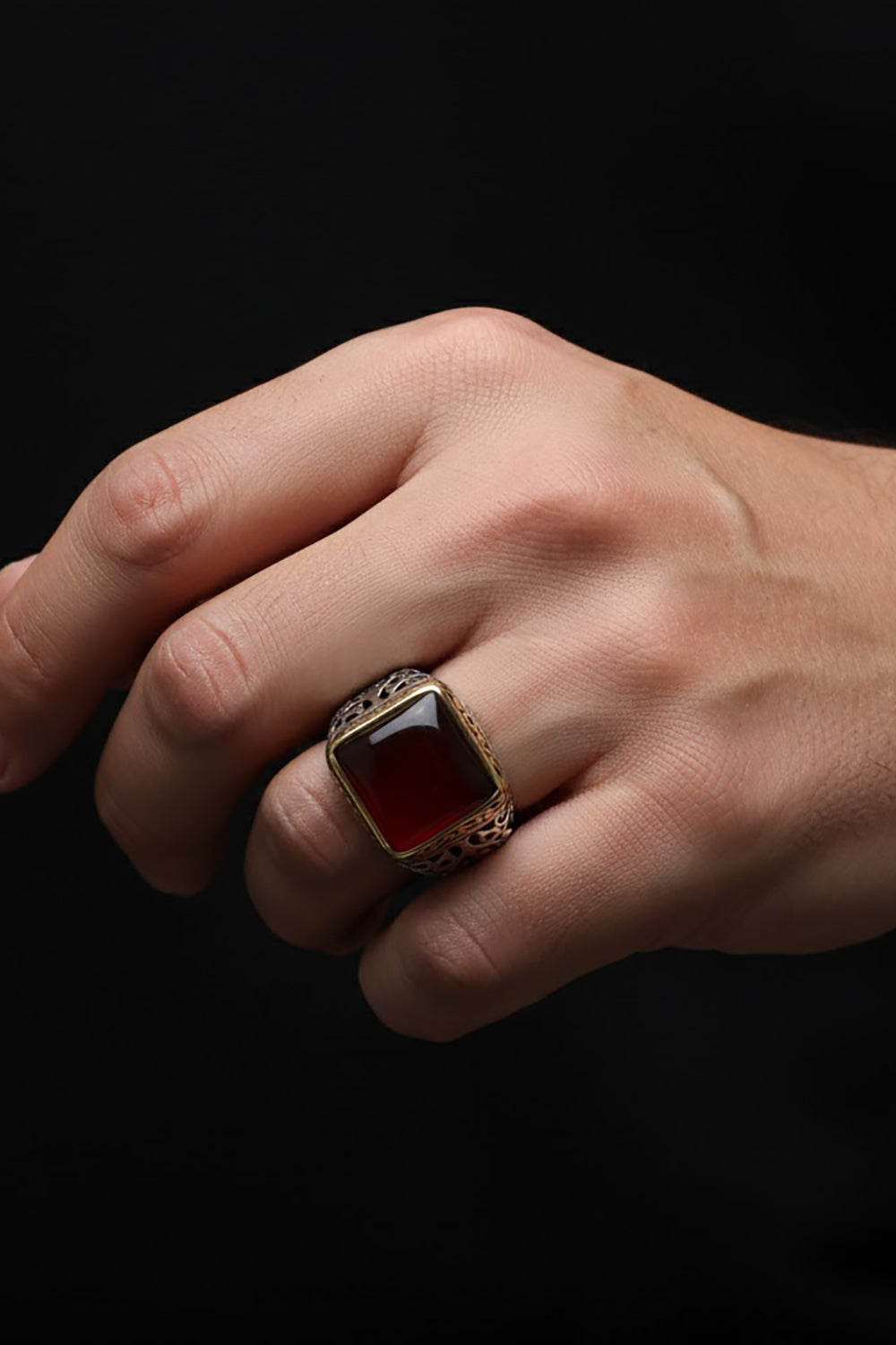 Alric Red Agate Silver Ring