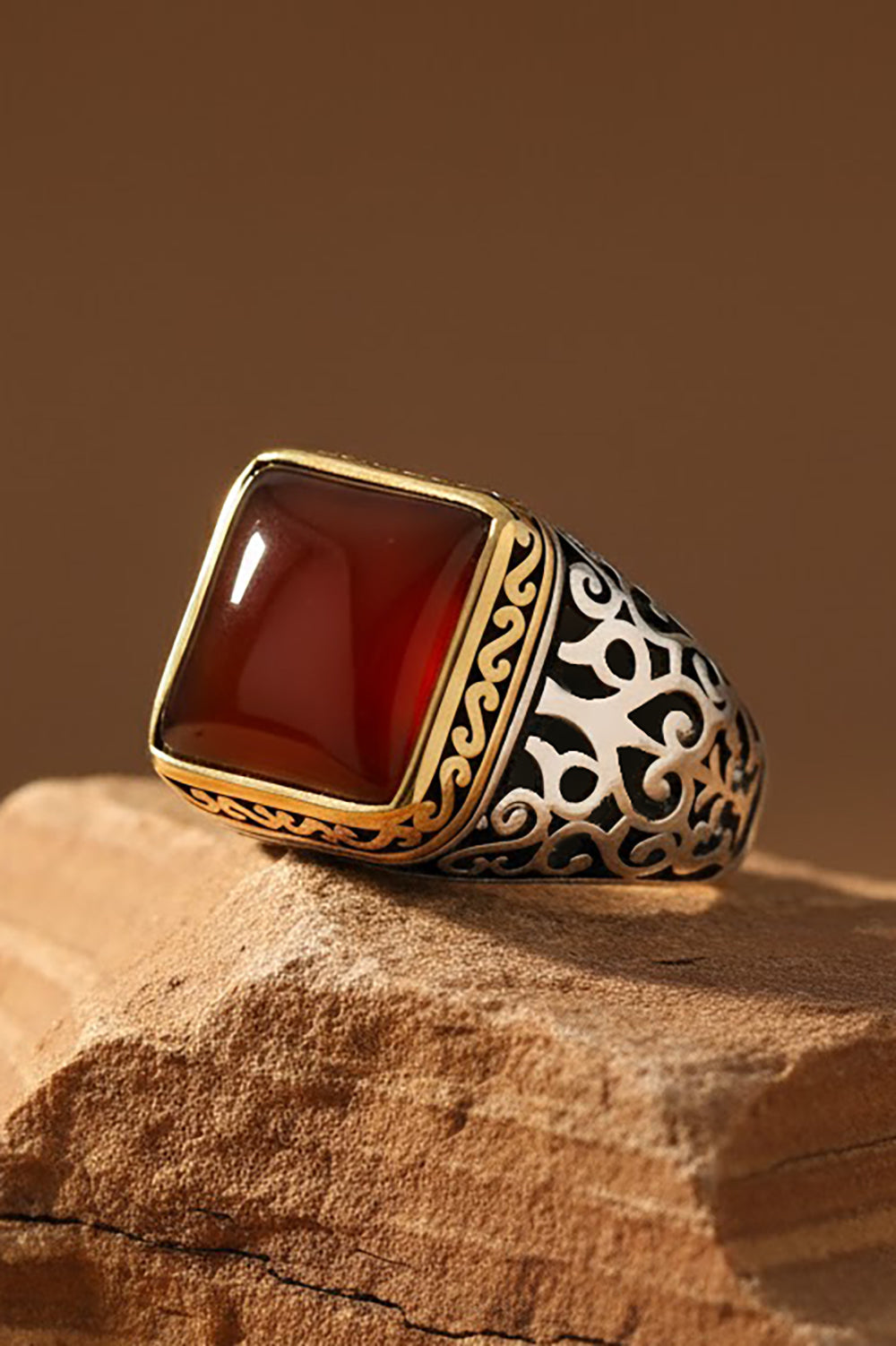 Alric Red Agate Silver Ring