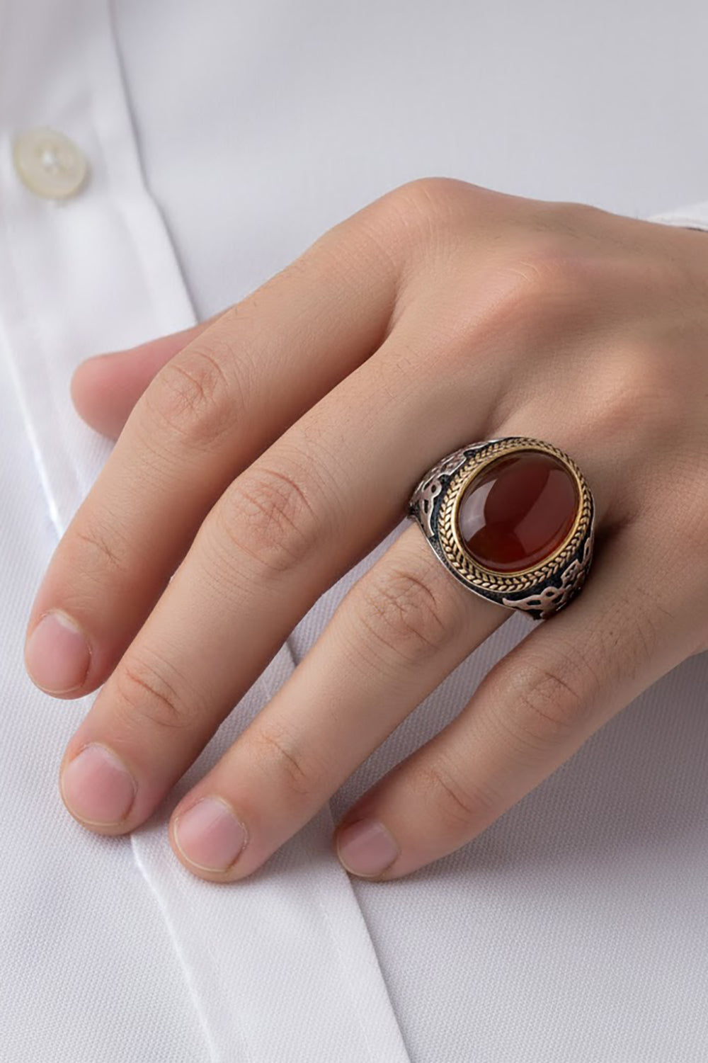 Dreon Red Agate Silver Ring