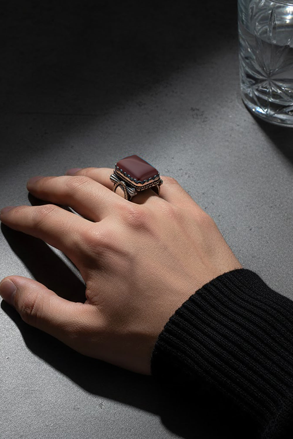 Feron Red Agate Silver Ring