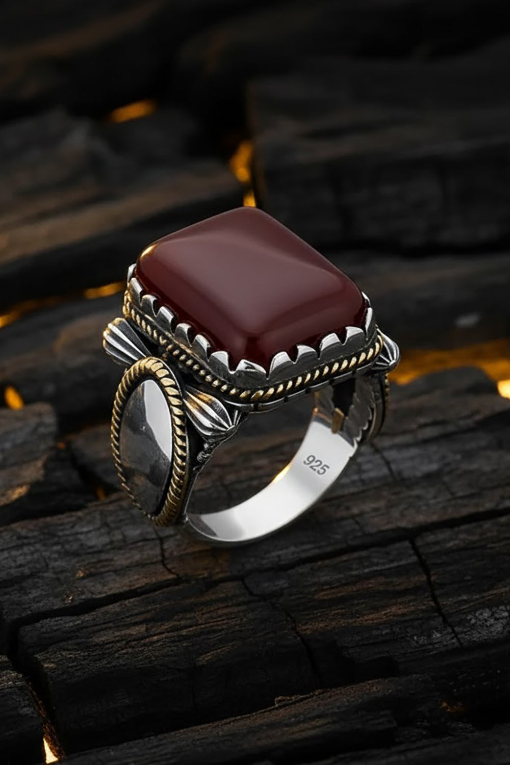Feron Red Agate Silver Ring