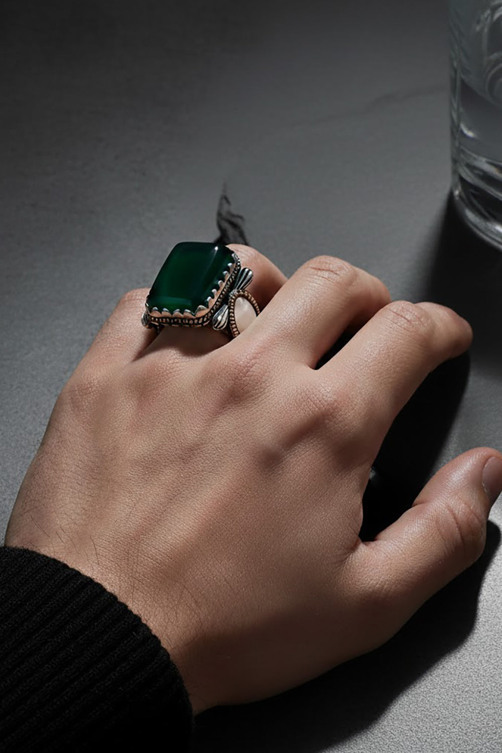 Morven Green Agate Silver Ring