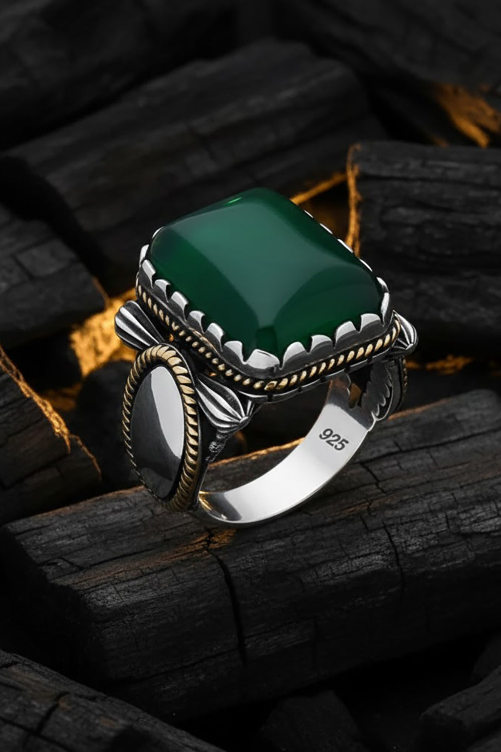 Morven Green Agate Silver Ring