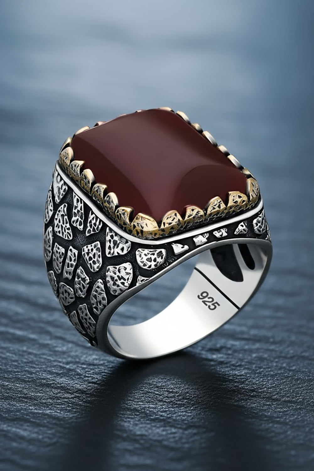 Velrin Red Agate Silver Ring