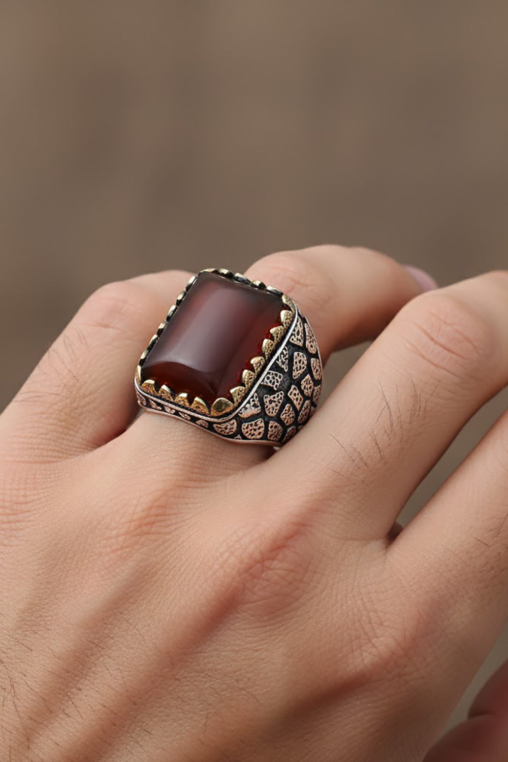 Velrin Red Agate Silver Ring
