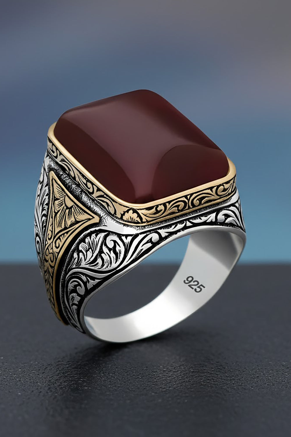 Lioran Red Agate Silver Ring