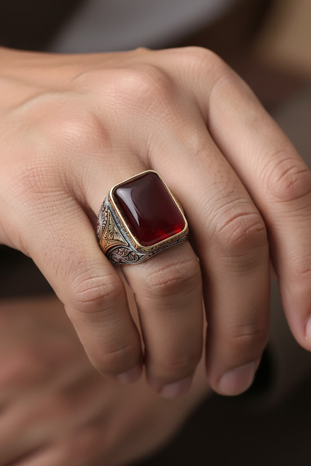 Lioran Red Agate Silver Ring