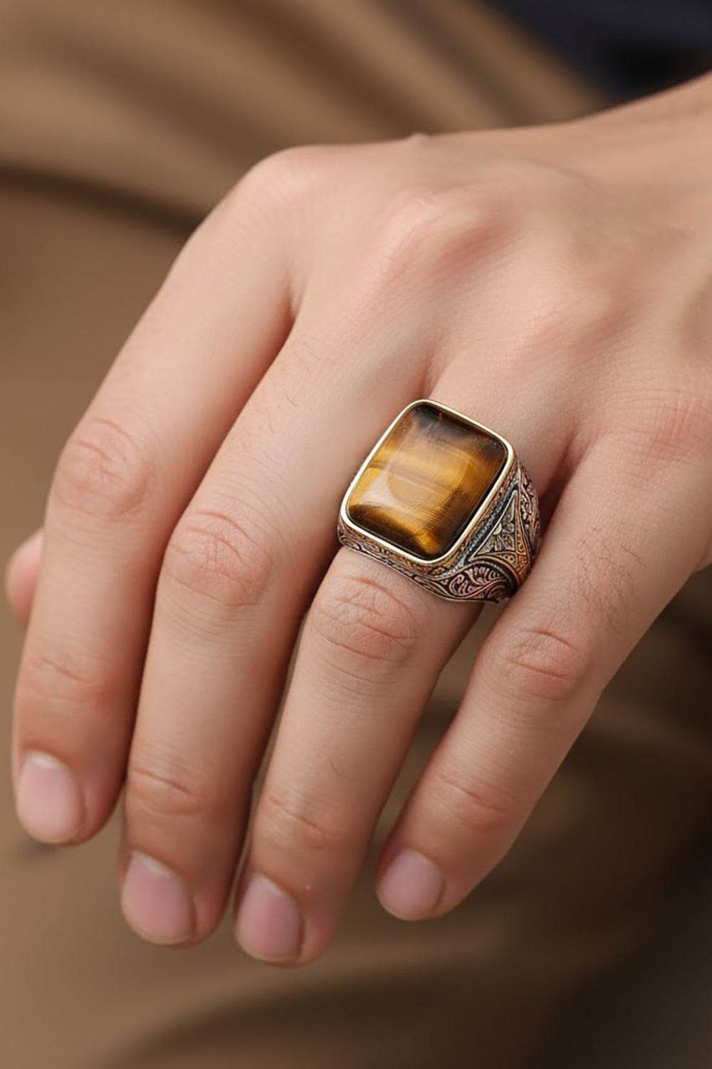 Varos Tiger Eye Silver Ring