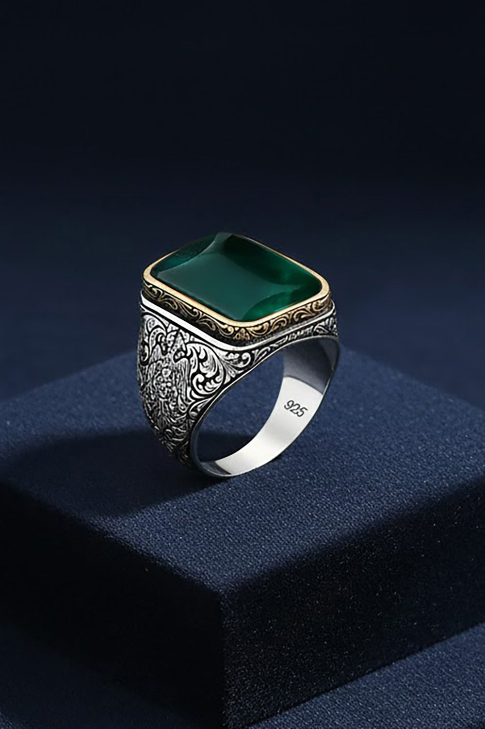 Zyron Green Agate Silver Ring