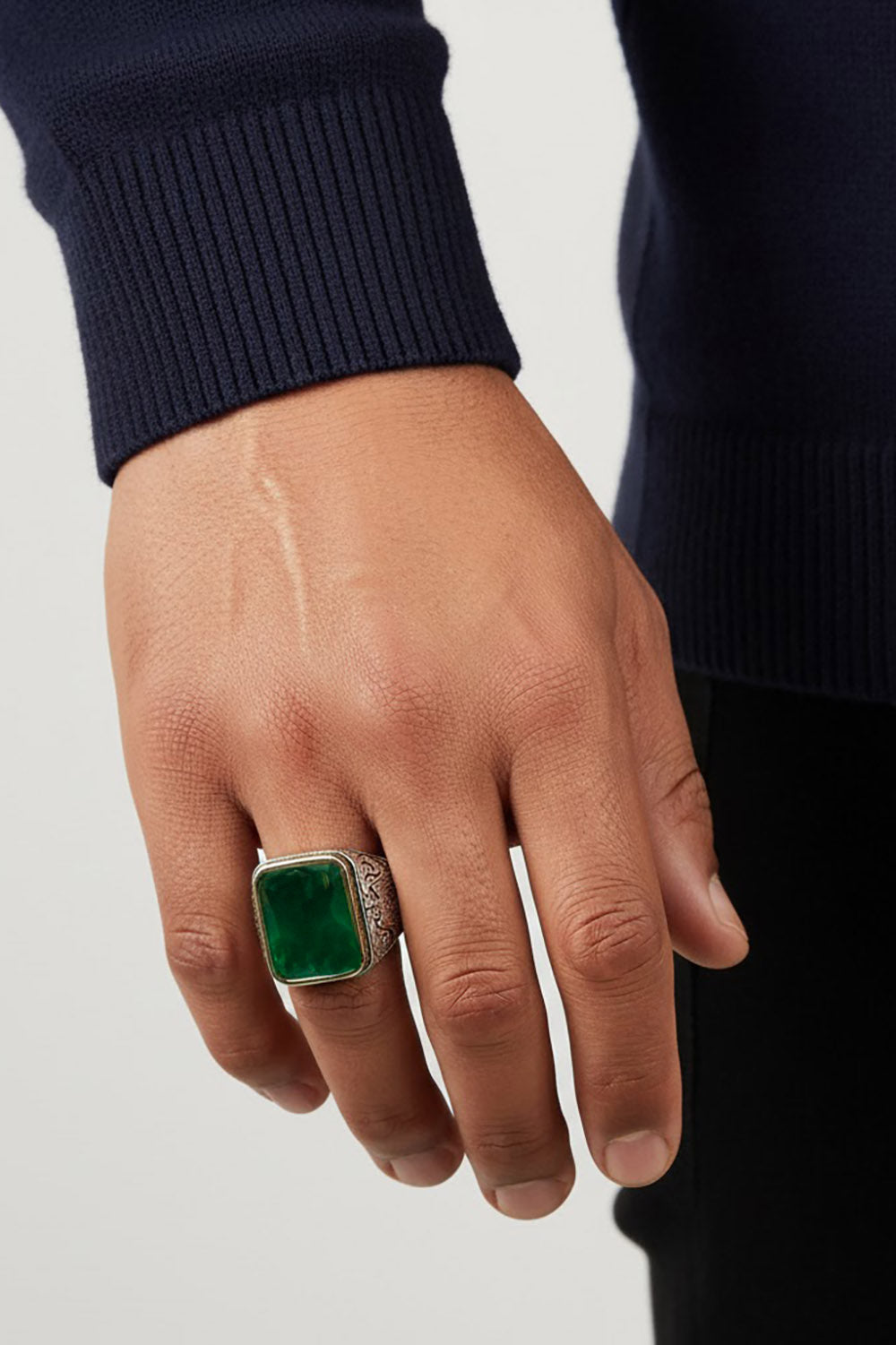 Zyron Green Agate Silver Ring