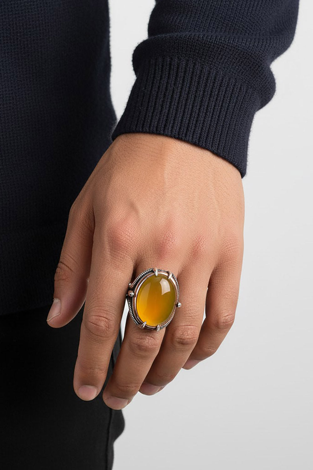 Corvyn Yellow Agate Silver Ring