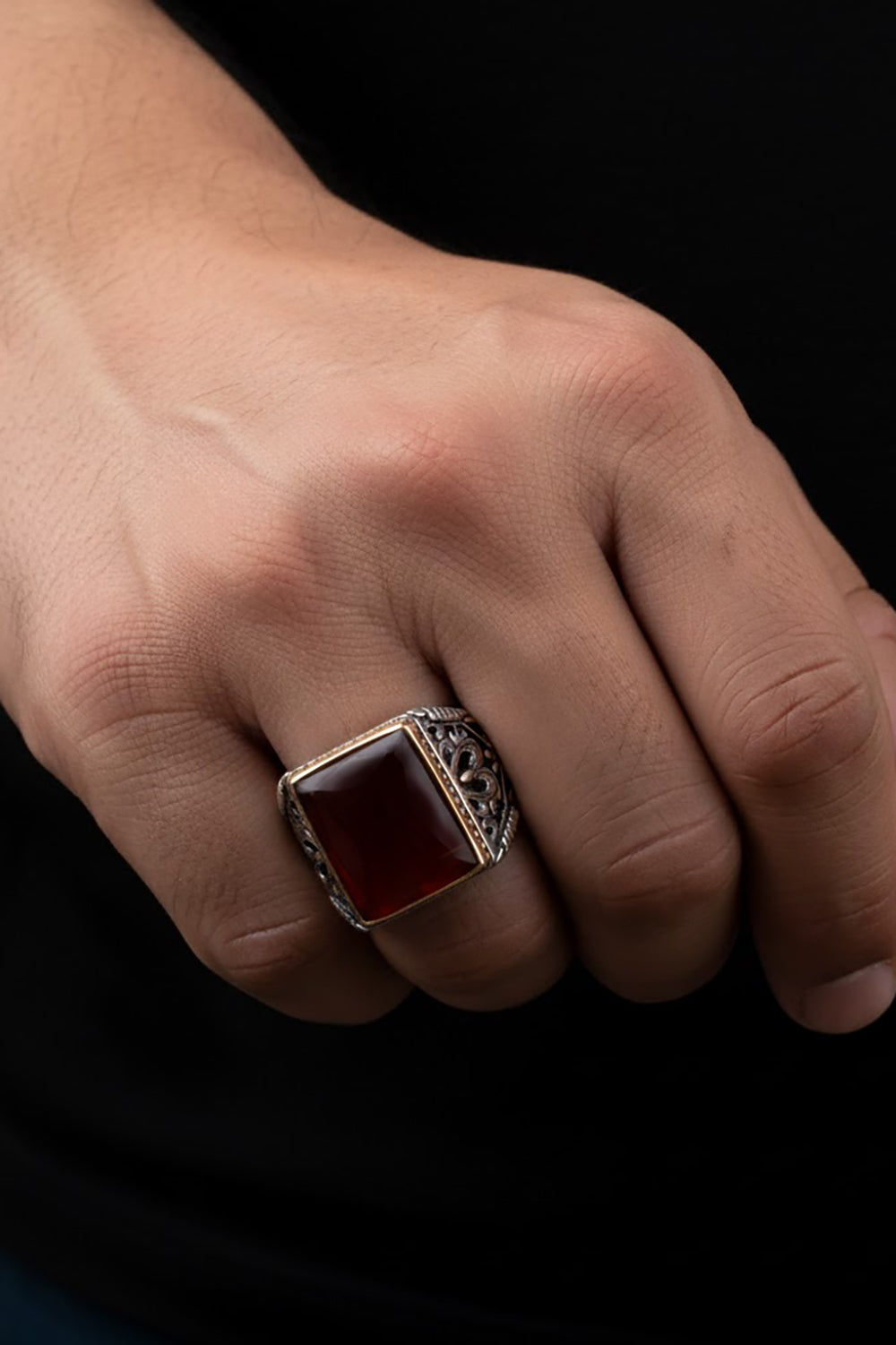 Novric Red Agate Silver Ring