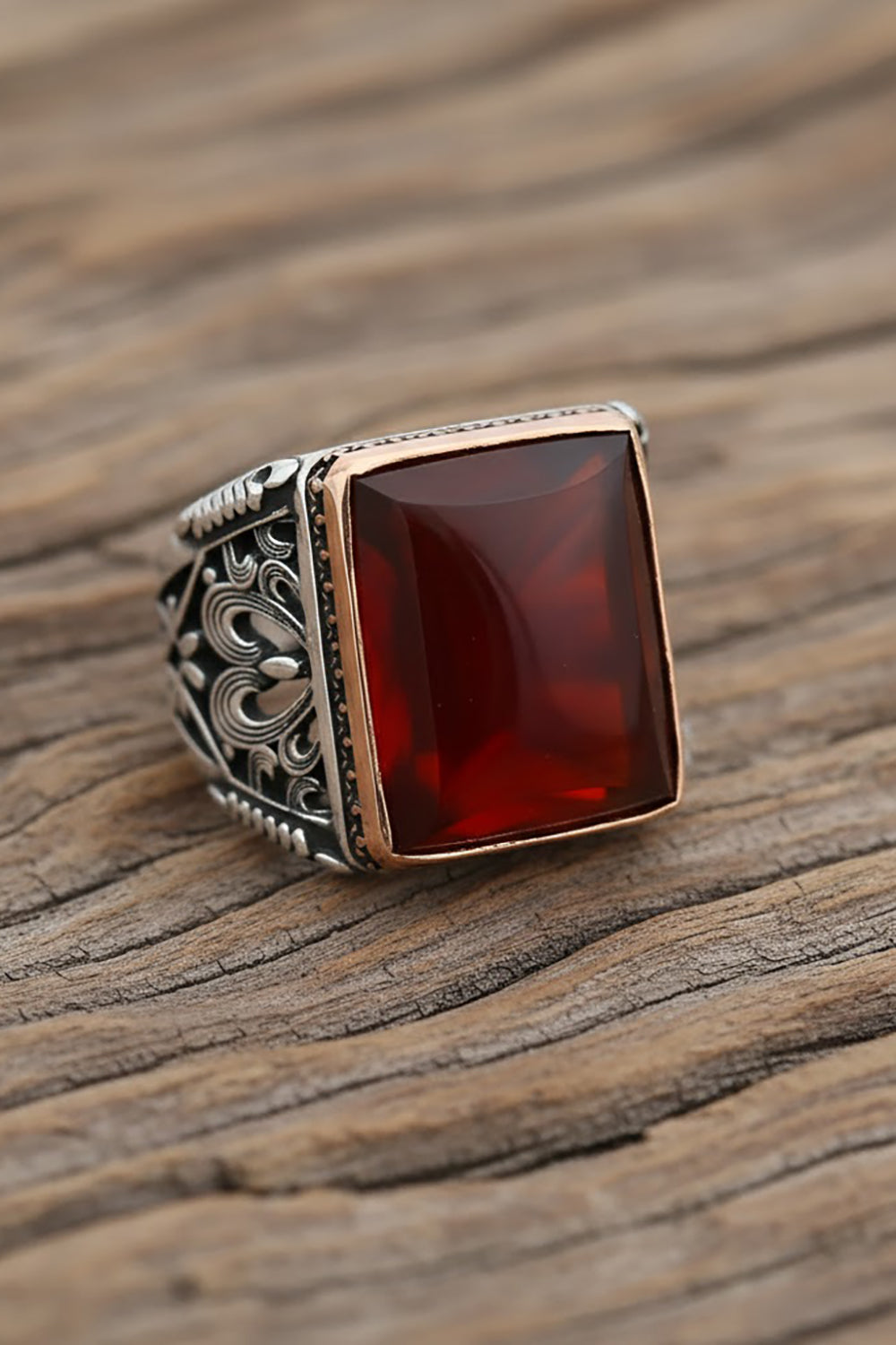 Novric Red Agate Silver Ring