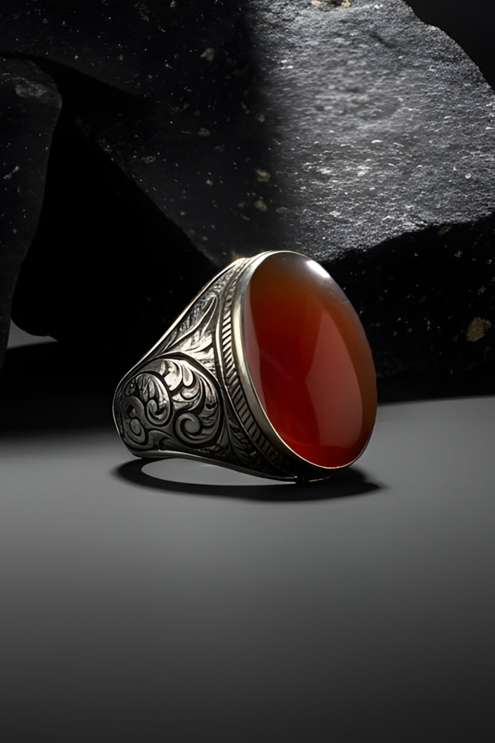 Zorric Red Agate Silver Ring