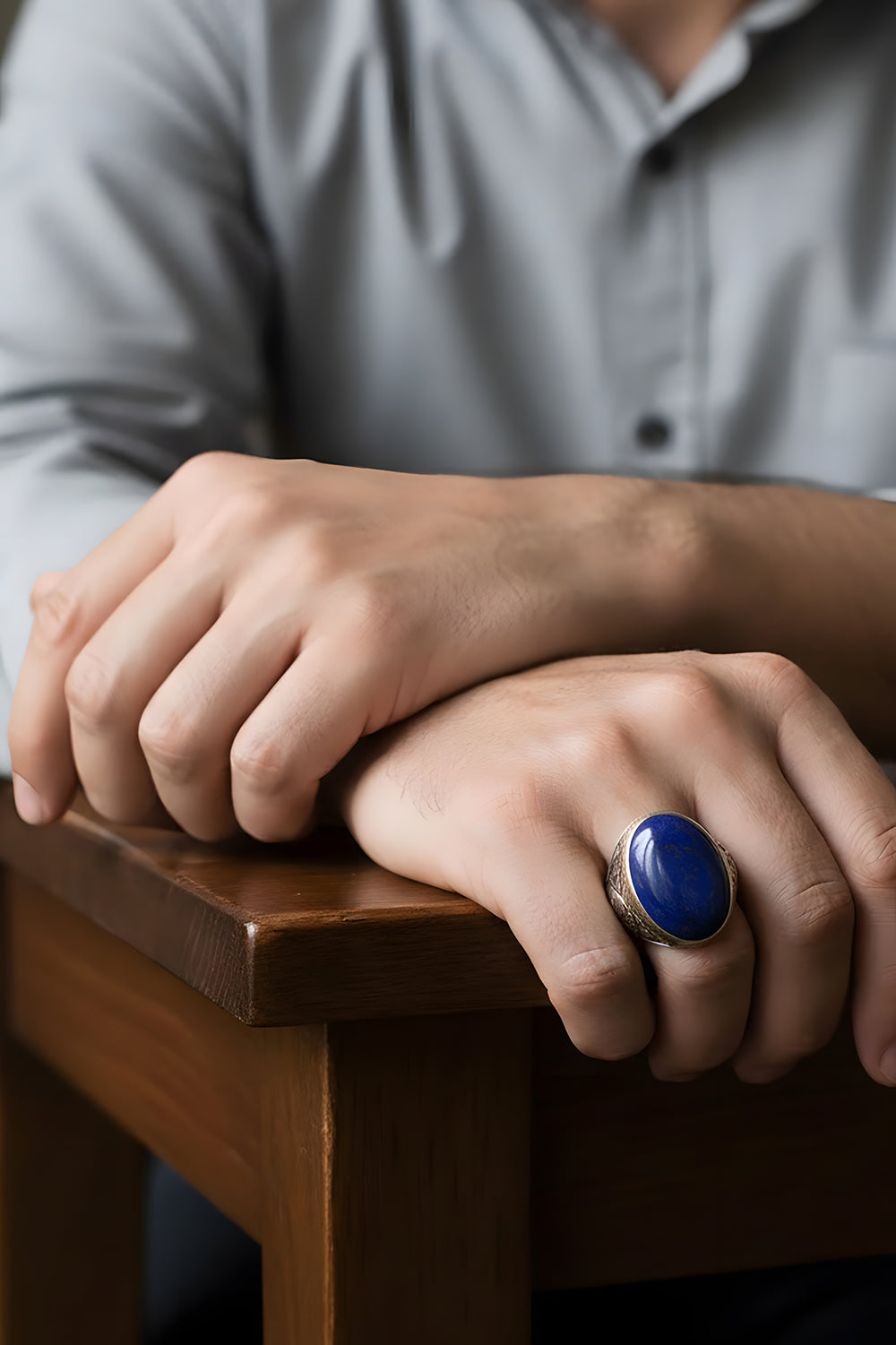Nayren Lapis Stone Silver Ring