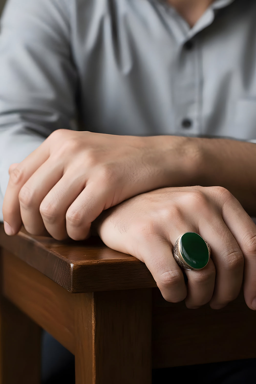 Feric Green Agate Silver Ring