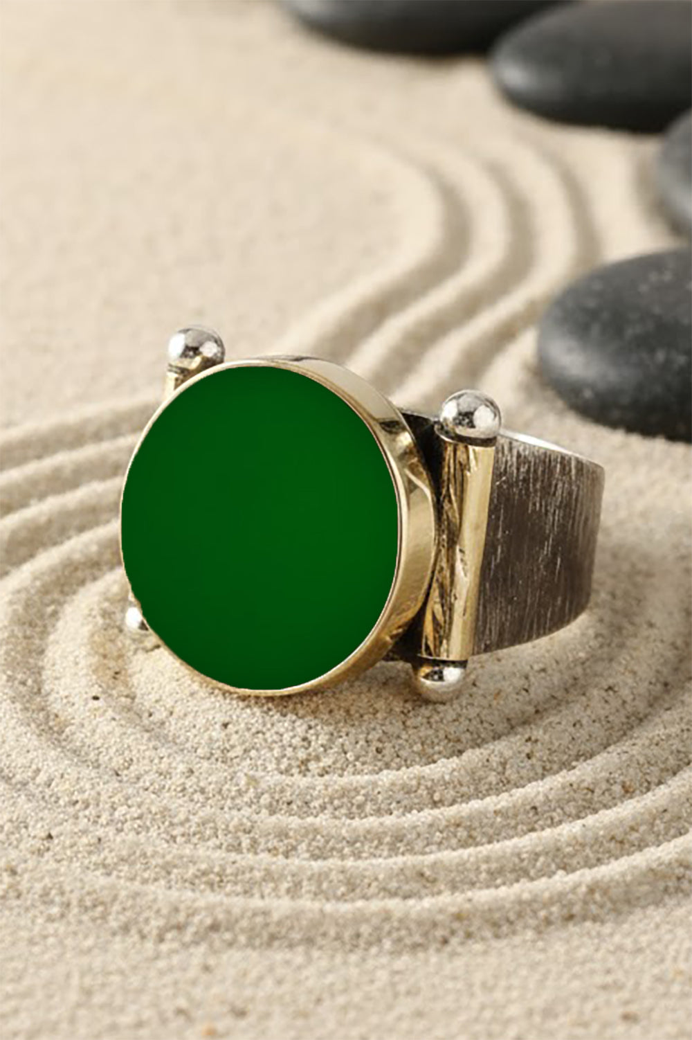 Norvar Green Agate Silver Ring