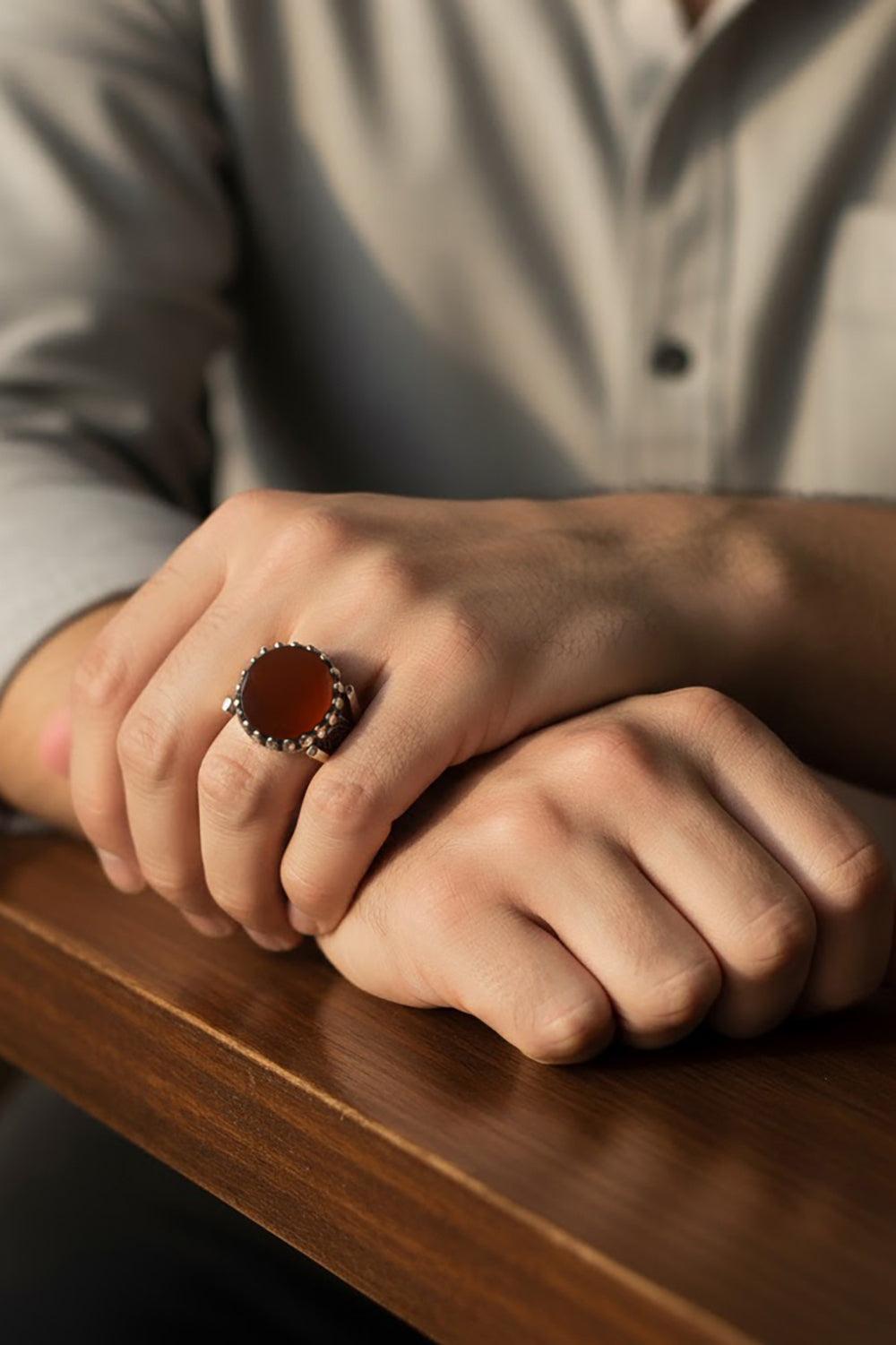 Eylon Red Agate Silver Ring