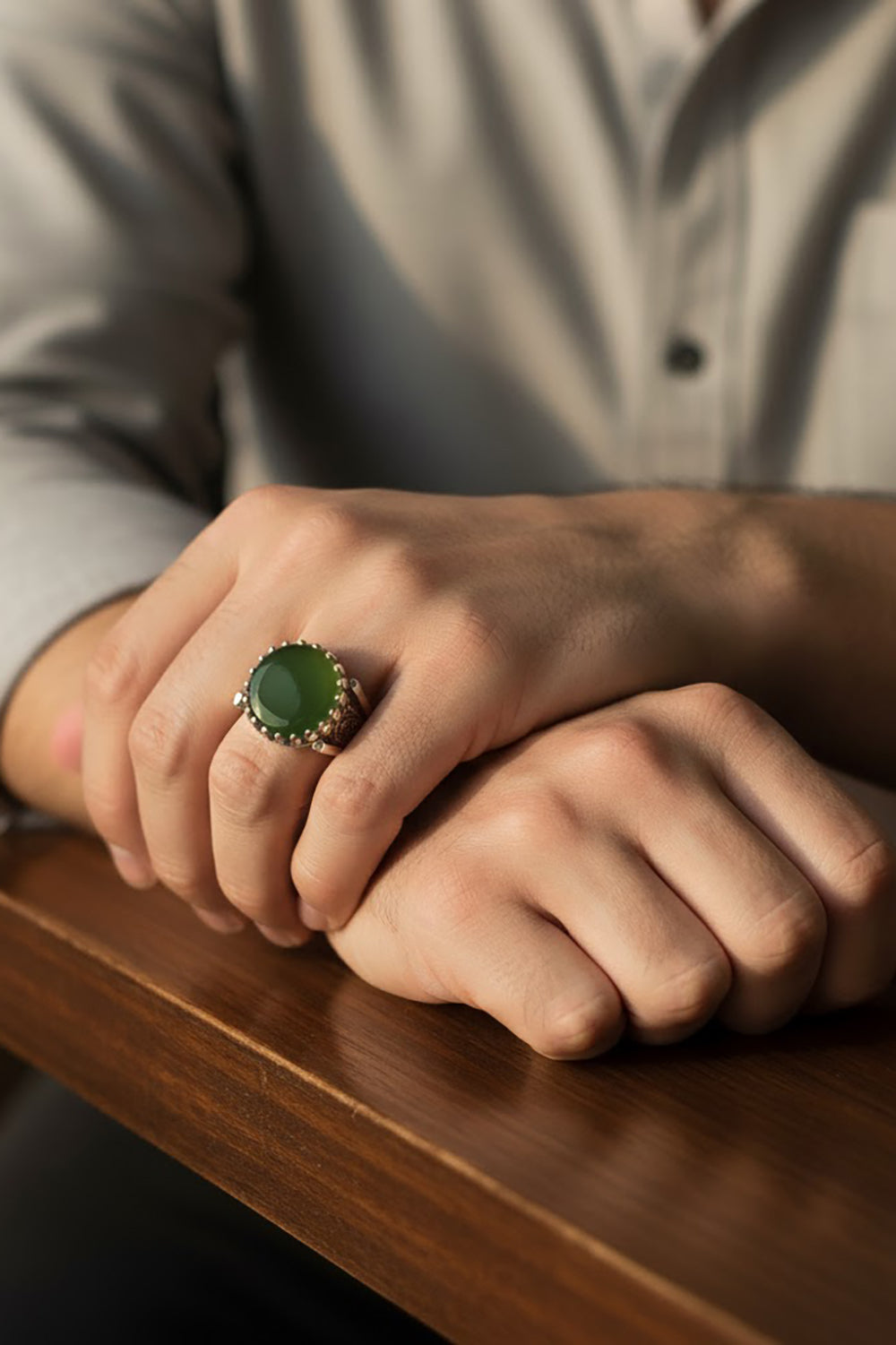 Rynor Green Agate Silver Ring