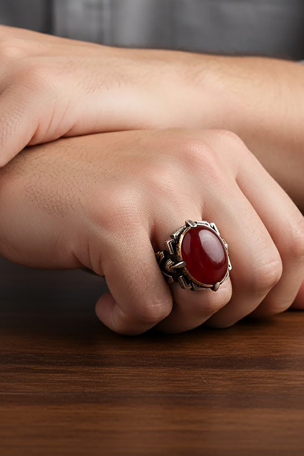 Veyric Red Agate Silver Ring