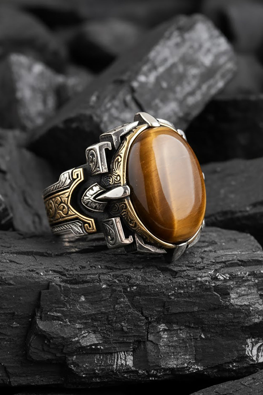 Cevon Tiger Eye Silver Ring