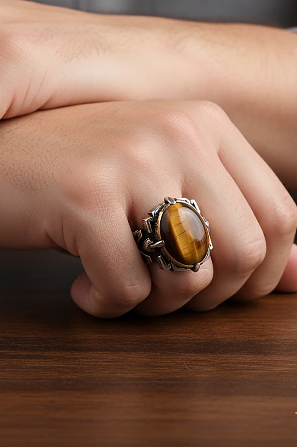 Cevon Tiger Eye Silver Ring