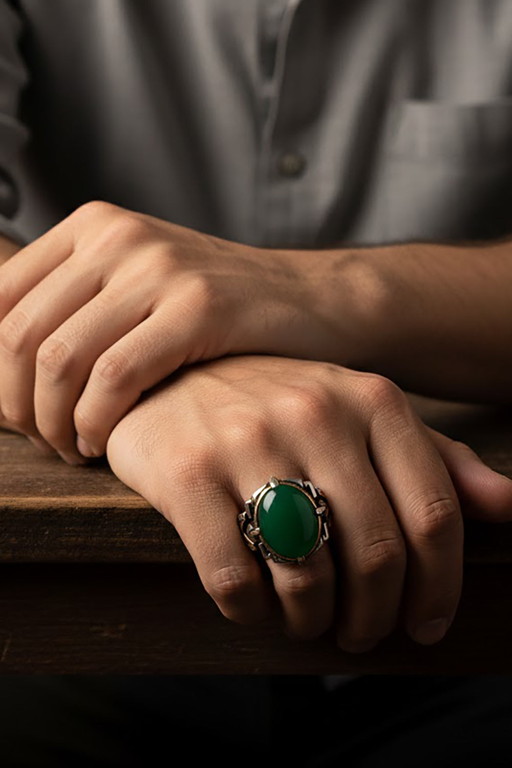 Fynric Green Agate Silver Ring