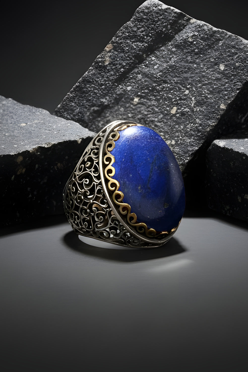 Zayron Lapis Stone Silver Ring