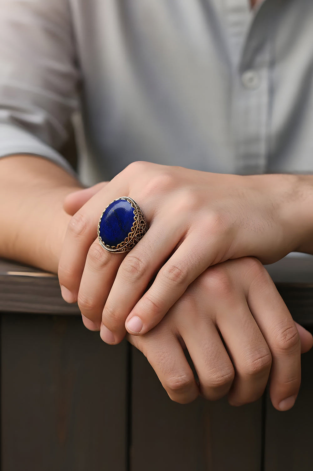 Zayron Lapis Stone Silver Ring