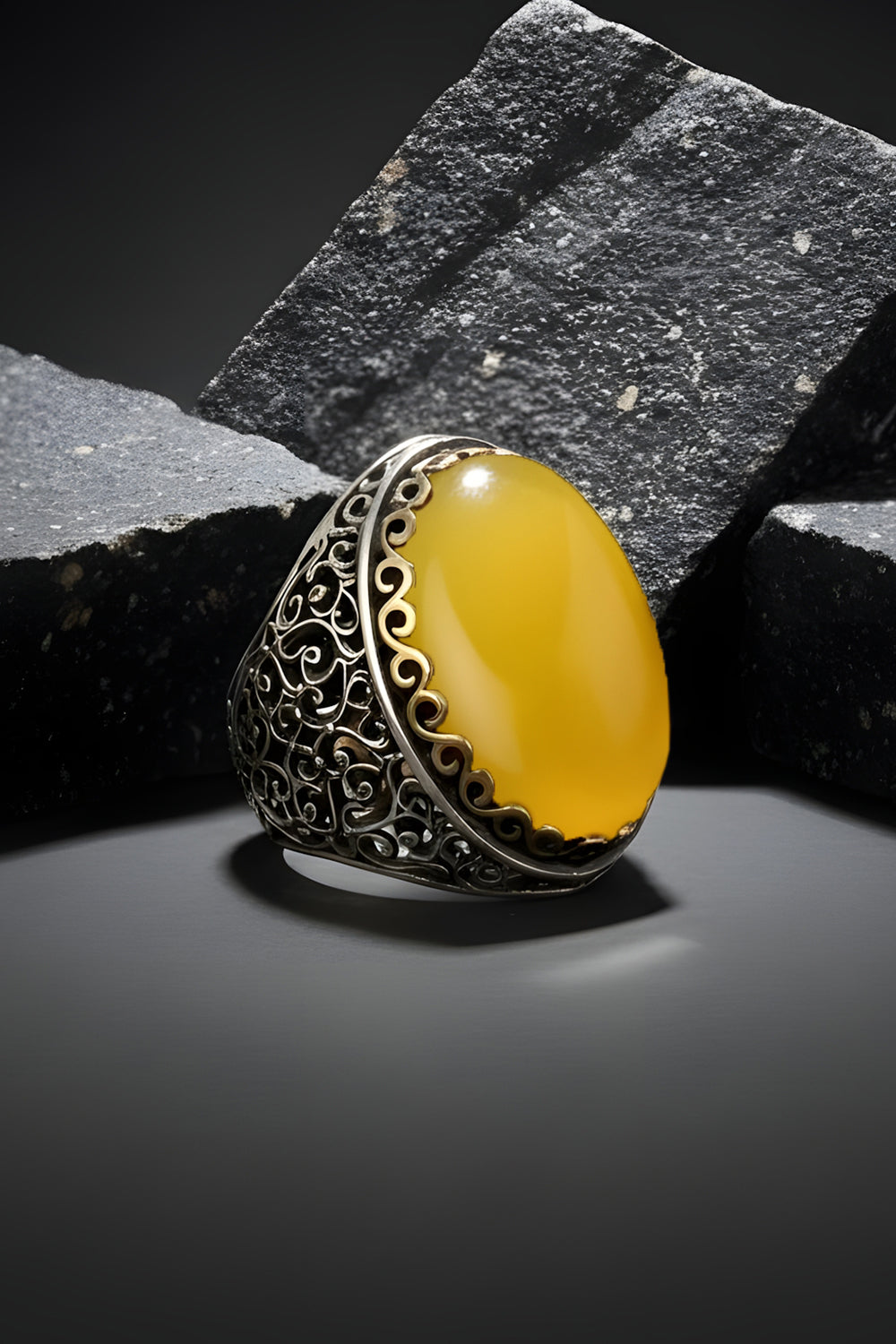 Norenx Yellow Agate Silver Ring