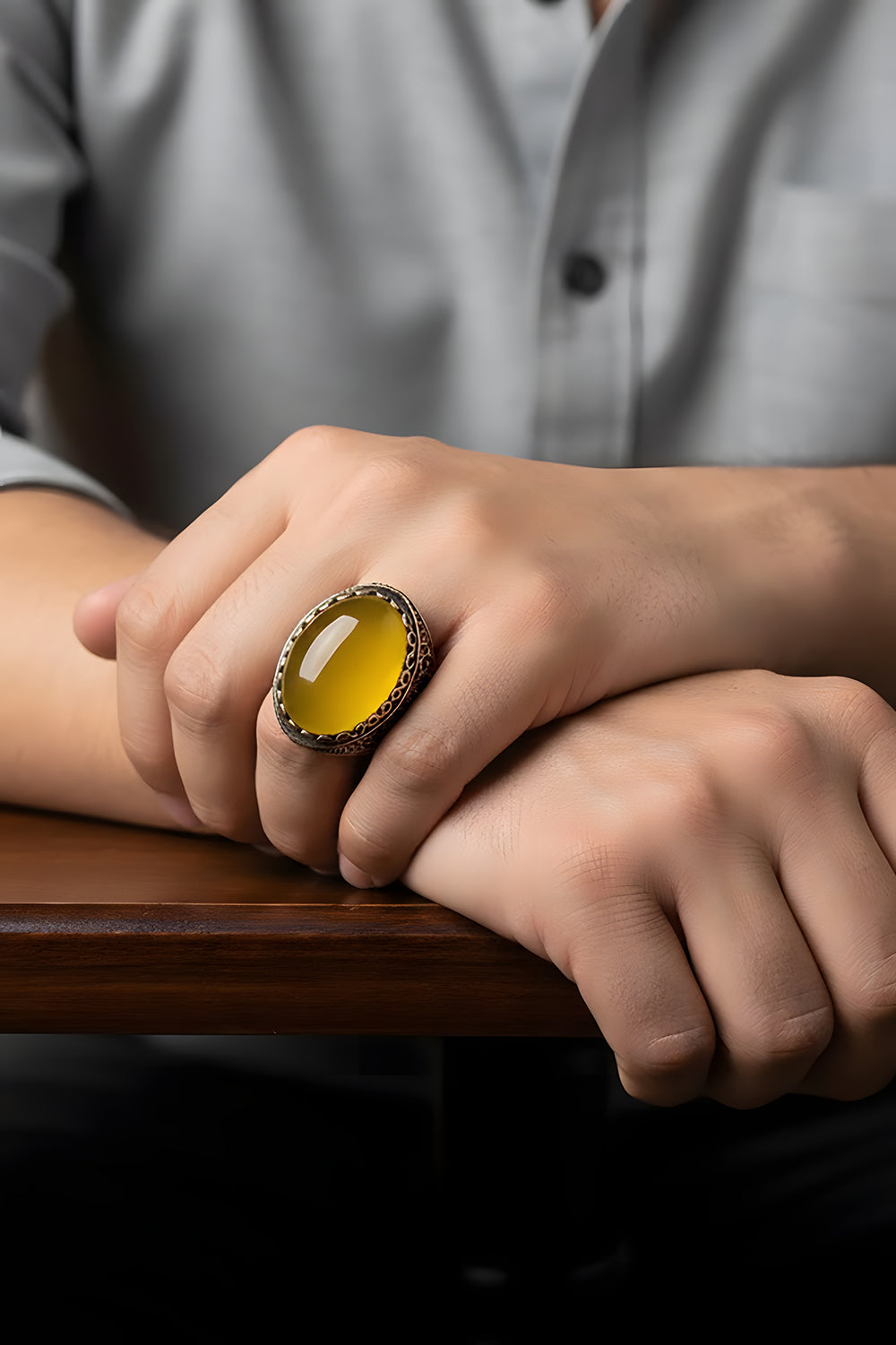 Norenx Yellow Agate Silver Ring