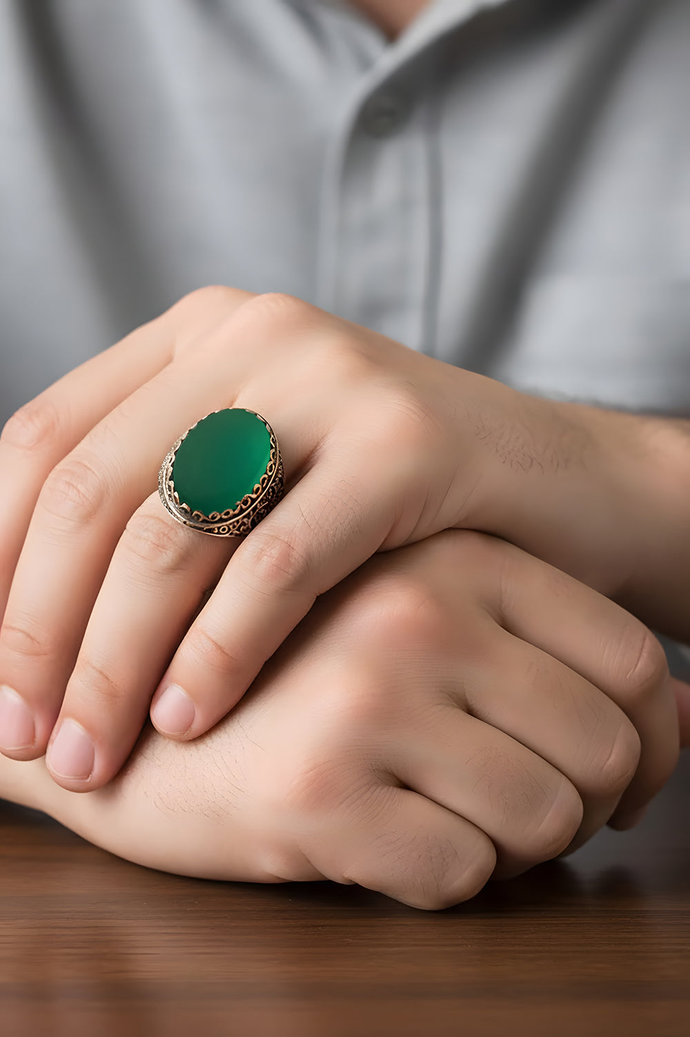 Tavonx Green Agate Silver Ring