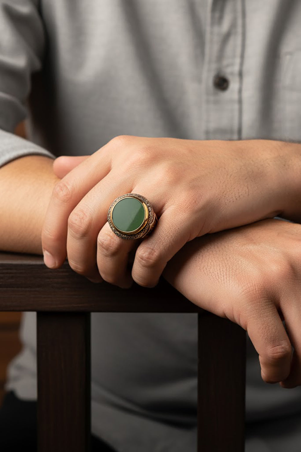 Kairic Green Agate Silver Ring