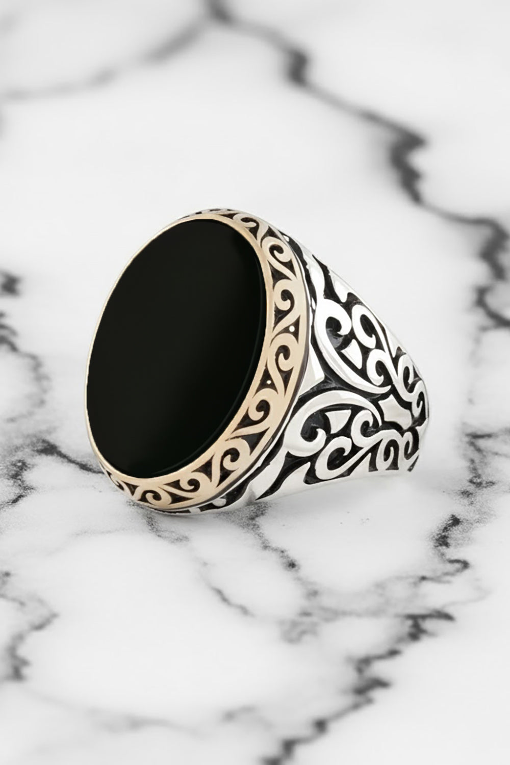Meronx Handmade Onyx Silver Ring