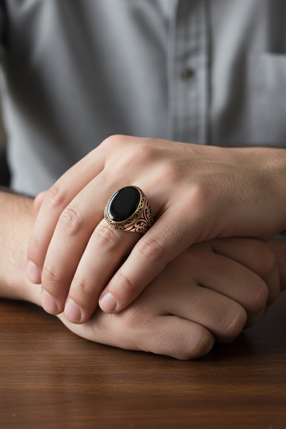 Meronx Handmade Onyx Silver Ring