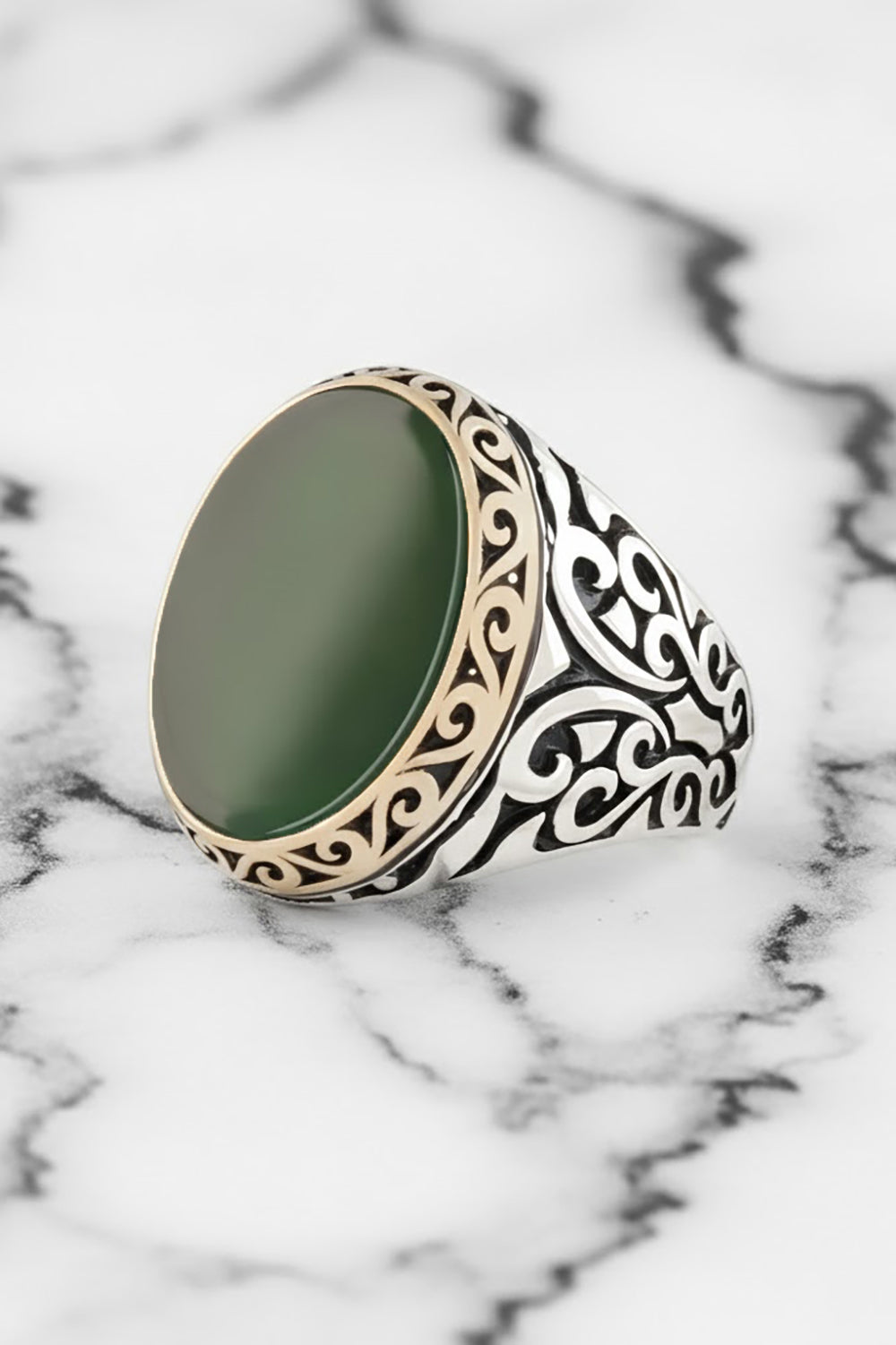 Koriel Green Agate Silver Ring