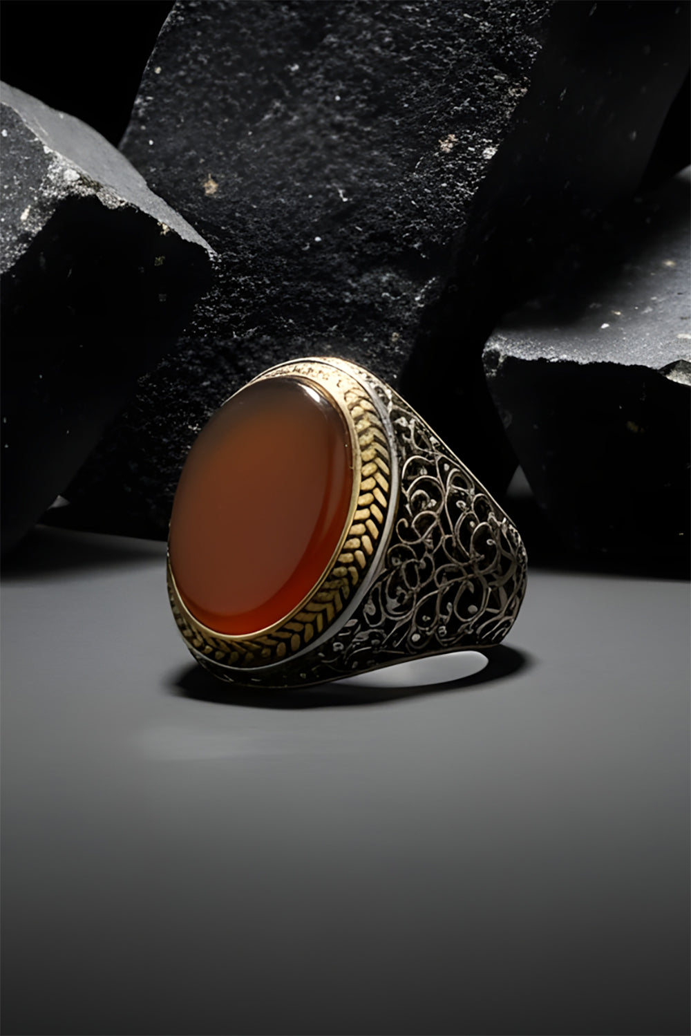 Varnic Red Agate Silver Ring