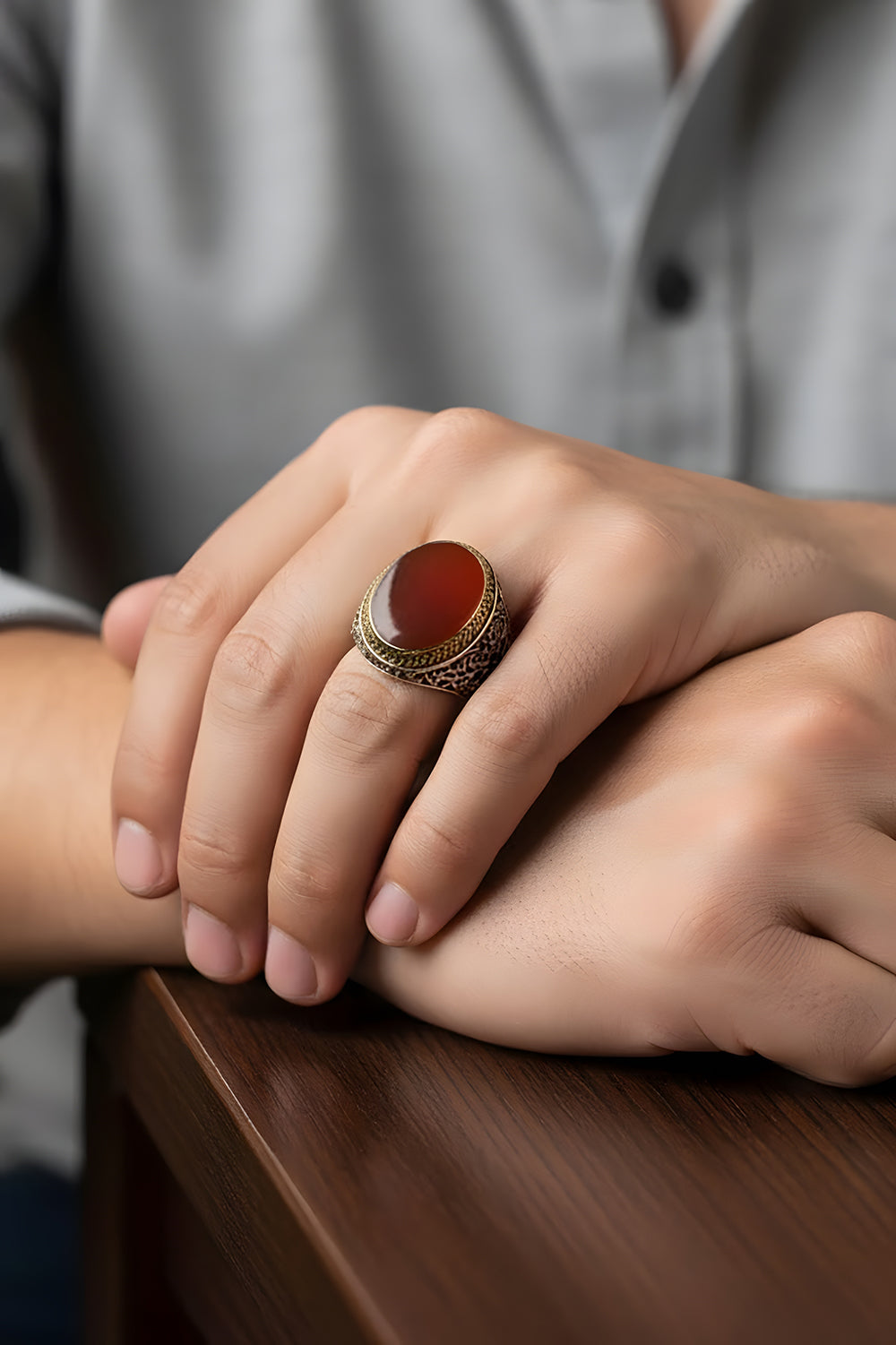 Varnic Red Agate Silver Ring